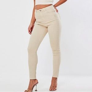 Women's NEW Nude Beige Distressed High Waist Jeans